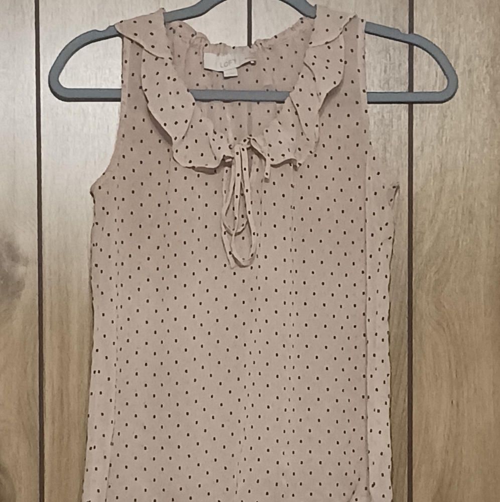 Loft Tan & Black Polk Dot Sheer Blouse